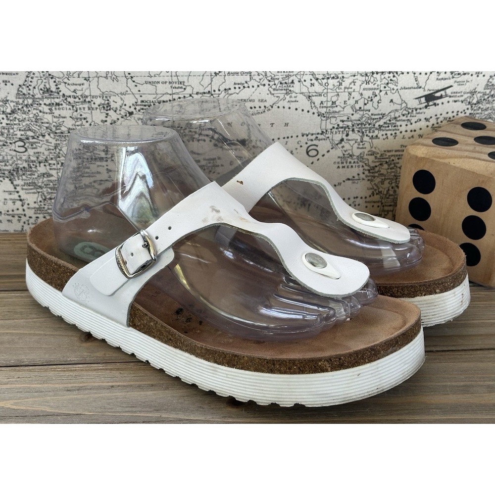 Yokono Toe Thong Platform Sandals Leather Gizeh White Sz 8 / 39 Women's
